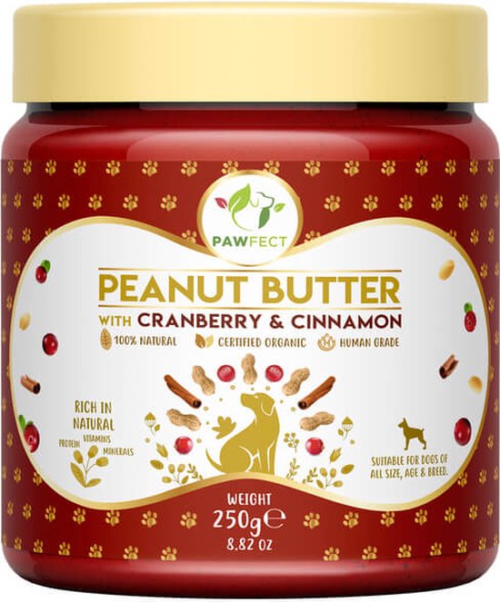 Pawfect Pindakaas voor de hond Veenbessen & Kaneel 250 gr.