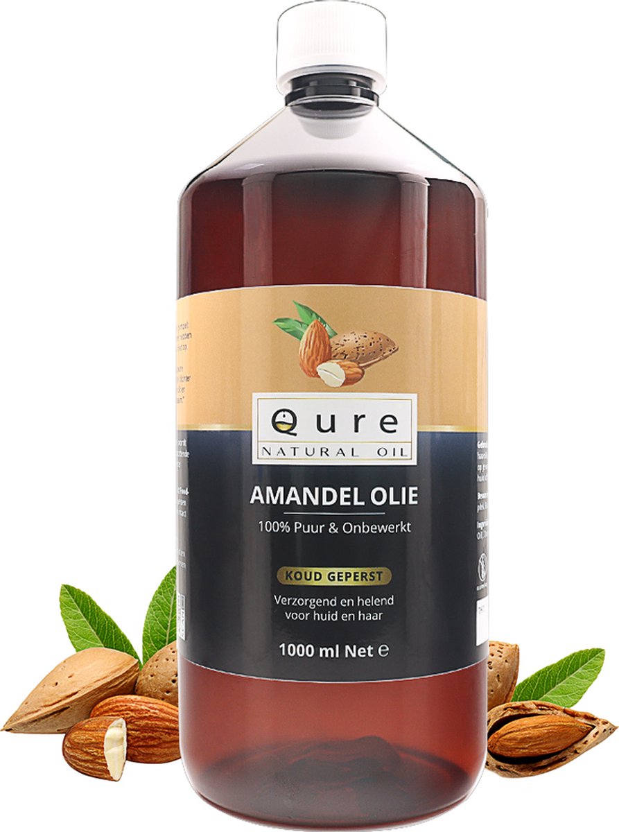 Amandelolie 1 Liter | 100% Puur & Onbewerkt | Koudgeperste Zoete Amandel Olie voor Haar, Huid en Lichaam | Grote Fles 1000ml | Foodgrade Kwaliteit