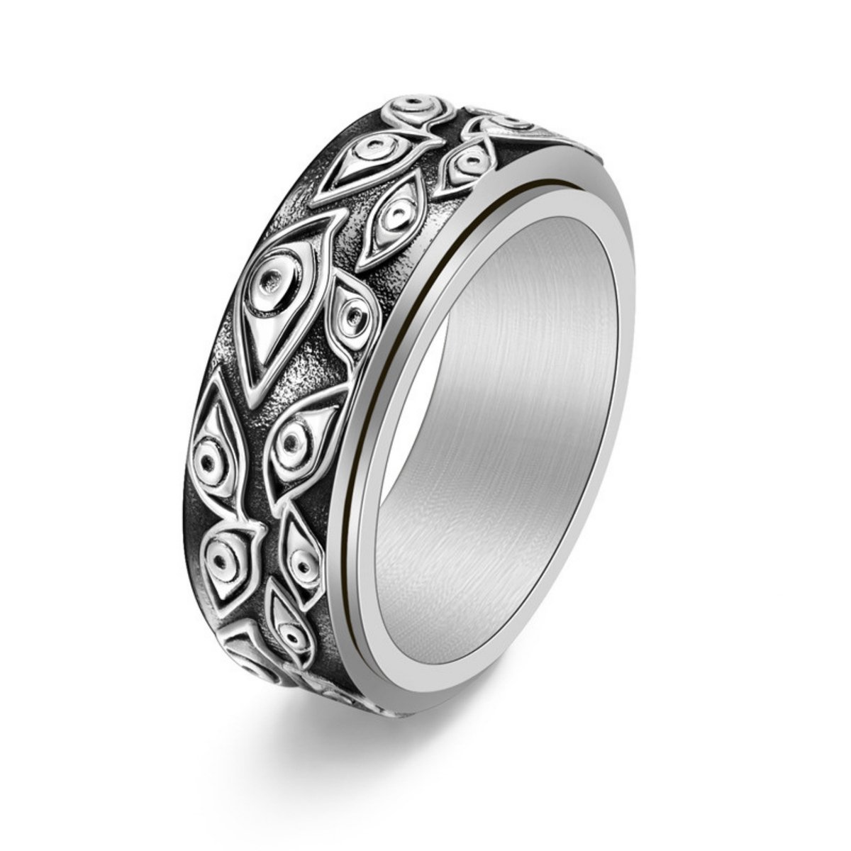 Anxiety Ring - (Ogen) - Stress Ring - Fidget Ring - Draaibare Ring - Spinning Ring - Spinner Ring - Zilver- (16.50 mm / maat 52)