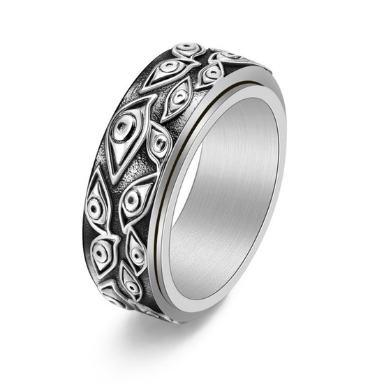 Anxiety Ring - (Ogen) - Stress Ring - Fidget Ring - Draaibare Ring - Spinning Ring - Spinner Ring - Zilverkleurig RVS - (16.50 mm / maat 52)