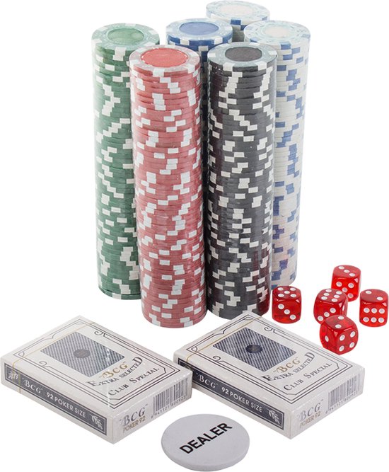 Thumbnail van een extra afbeelding van het spel Luxe Pokerset - Alumium Koffer met sleutels - 300 Chips - 5 Dobbelstenen - Texas Strong - 6 personen -  Pokerkoffer - Eigen Casino