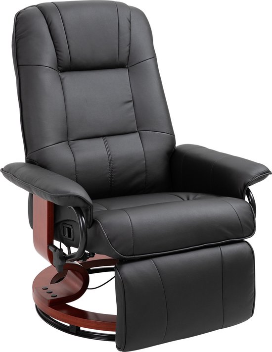 HOMCOM TV fauteuil verstelbare fauteuil kunstleder 360 ° draaistoel, kantelbare houten voet 833-621