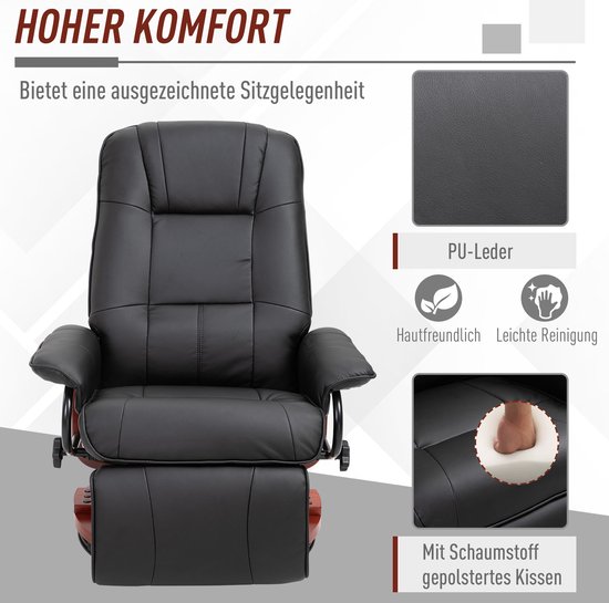 HOMCOM TV fauteuil verstelbare fauteuil kunstleder 360 ° draaistoel, kantelbare houten voet 833-621
