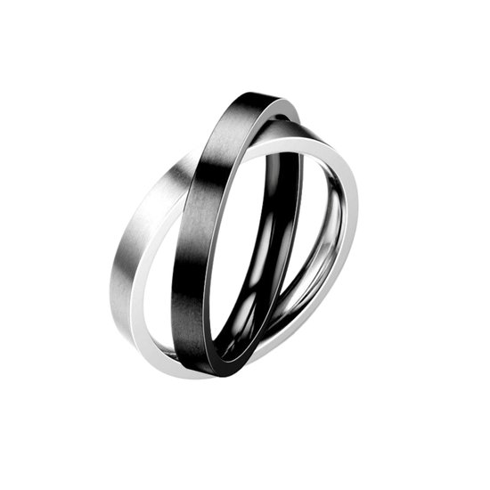 Anxiety Ring - (2 ringen) - Stress Ring - Fidget Ring - Anxiety Ring For Finger - Draaibare Ring - Spinning Ring - Zilver-Zwart kleurig RVS - (19.50 mm / maat 61)