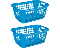 Sunware - Basic wasmand 65cm laag blauw - Set van 2