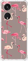 Hoesje met naam OPPO A98 Telefoonhoesje met doorzichtige rand Flamingo