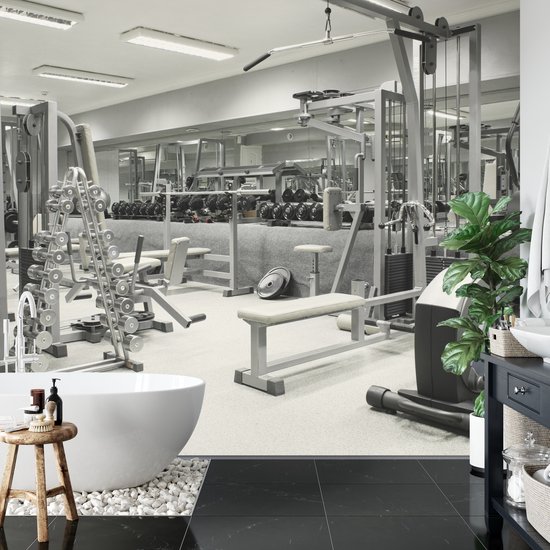 Fotobehang Interieur Van Een Sportschool Met Apparatuur - Vliesbehang - 416 x 254 cm