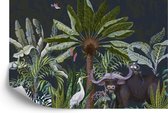 Fotobehang Dieren Tussen Palmbomen En Planten - Vliesbehang - 254 x 184 cm