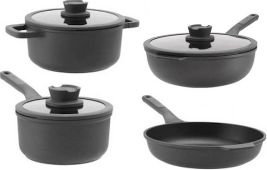 BergHOFF Batterie de cuisine Leo Stone Zwart- 7 pièces - Wok - Casserole -  Casserole -... | bol