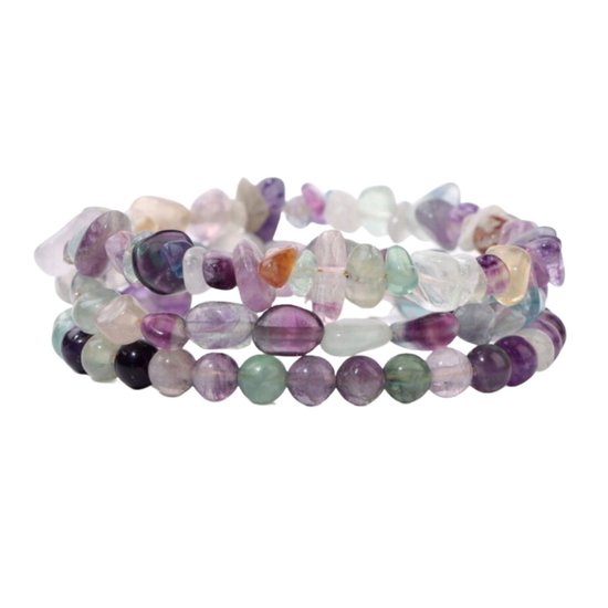 Marama - ensemble de bracelets Fluorite - ensemble de 3 - bracelets élastiques - 17-20 cm - pierre gemme - bracelet femme - multicolore