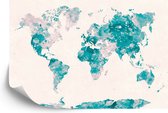 Fotobehang Aquarel Wereldkaart Turquoise & Roze