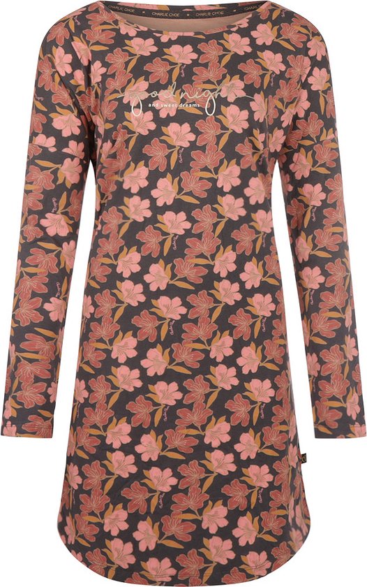 Charlie Choe - Bigshirt - Bruin met bloemen - Maat L