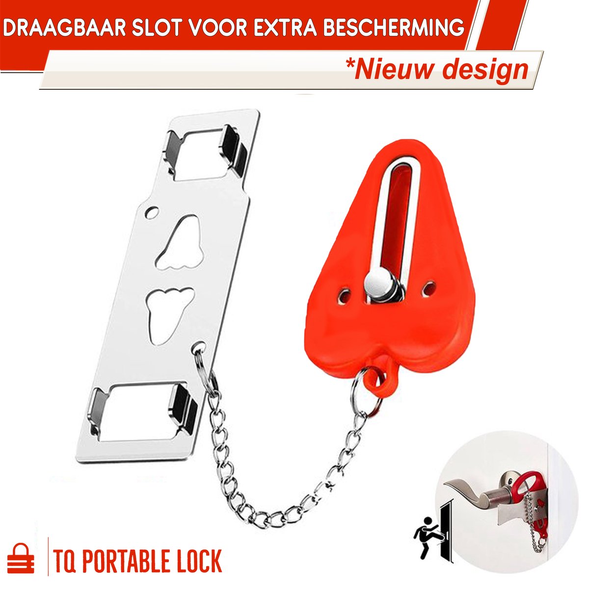 TQ - Draagbaar slot - Draagbare Portable Lock - Draagbaar slot met opbergzakje - travel door - anti diefstal lock |deur beveiligheid voor slot | deurstopper | deurslot| Reizen| Vakantie - AirBNB - Deur Slot - security lock