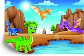 Fotobehang Sprookjesachtige Dinosaurussen Aan Het Water - Vliesbehang - 360 x 240 cm