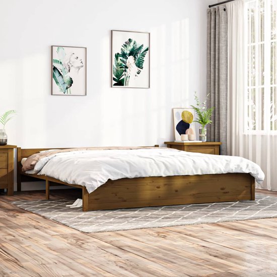 The Living Store Houten Bedframe - Honingbruin - 205.5 x 185.5 x 51 cm - Massief Grenenhout - 180 x 200 cm