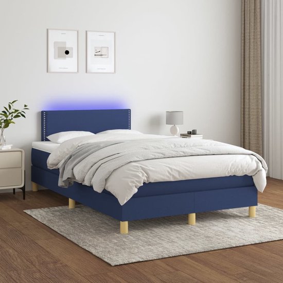 The Living Store Boxspring Blauw - Bed 203x120x78/88cm - Verstelbaar hoofdbord - Kleurrijke LED-verlichting - Pocketvering matras - Huidvriendelijk topmatras - Inclusief LED-strip