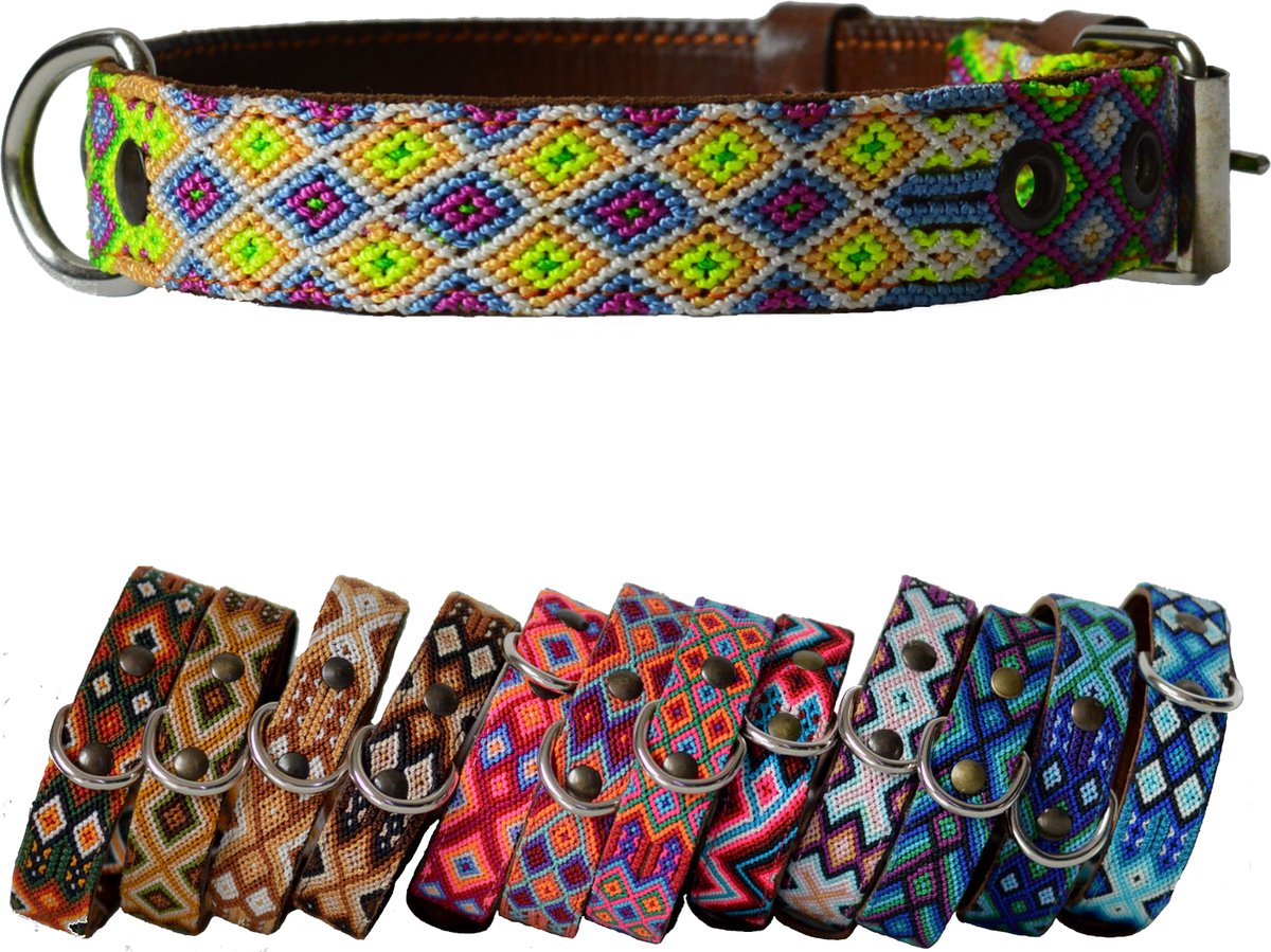 Bohemi Ibiza honden halsband, maat Medium, 34 - 43cm, Leer