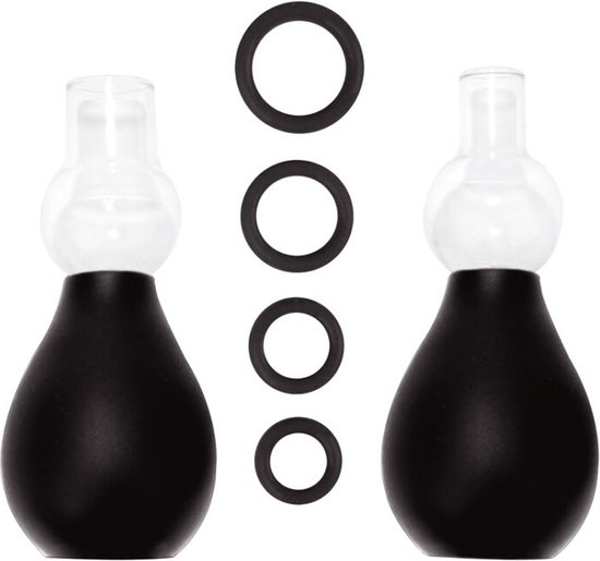 Ouch! Tepel Pomp Set met Ringen voor Verlenging Harde Tepels – Zwart
