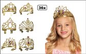 36x Diadeem/tiara goud 6 assortie kids - Prinses - Thema feest verjaardag uitdeel hoofd accesoires Barbie