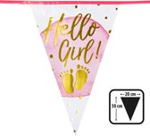 Boland - Hello Girl - Slinger - Folieballon - Feest Set - Baby Girl - Meisje - Roze - Goud - Vlaggenlijn - Ballon Goud - 2 Stuks - Baby - Geboorte - Kraamtijd - Babyshower - Versiering - Decoratie - Feestje - Viering - Gefeliciteerd