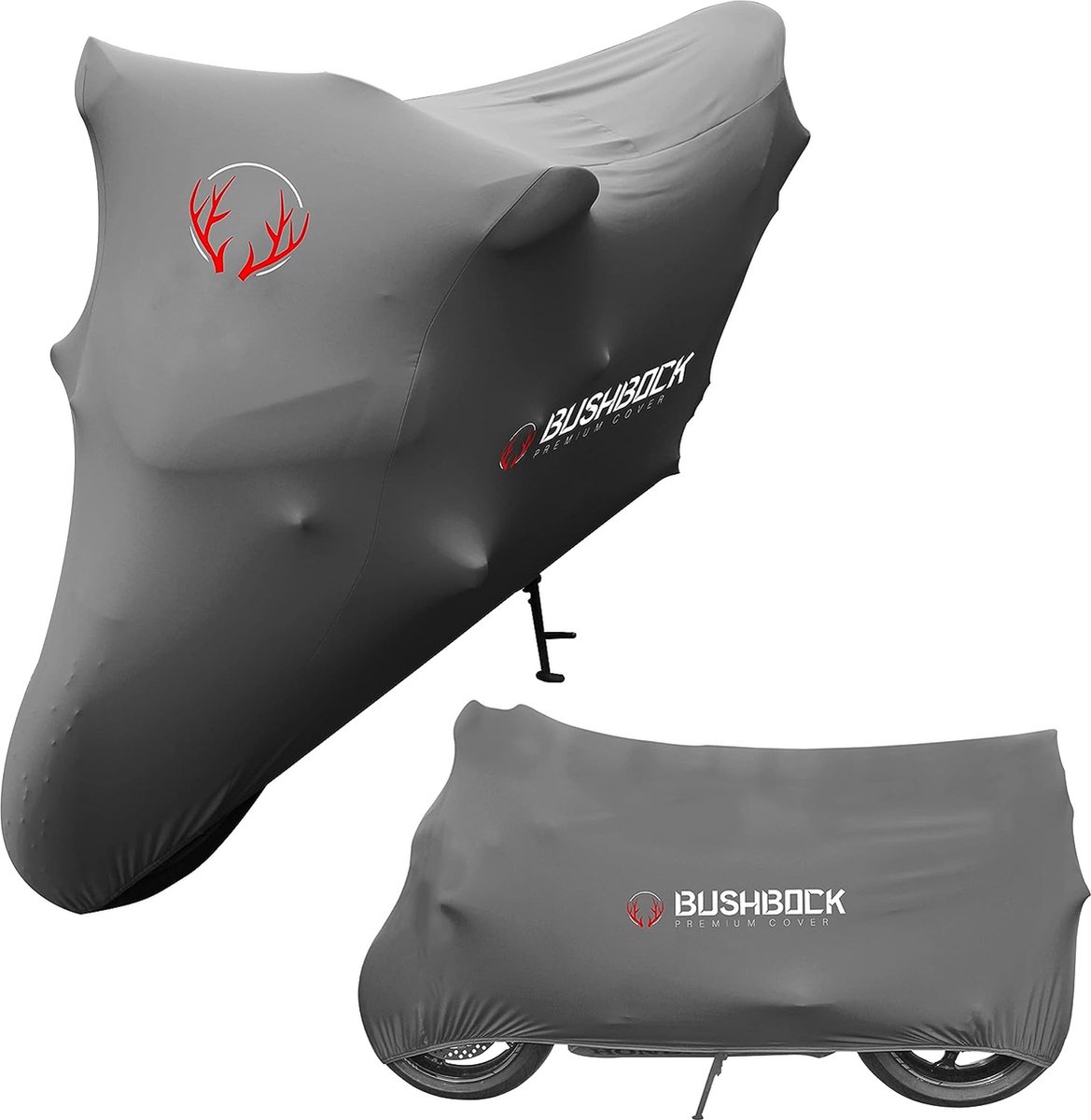 Premium Cover Indoor motorfiets afdekzeil stoffen hoes elastisch, elastische fluwelen stretchstof (XL-XXL, grijs)