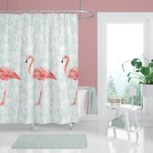 Douchegordijn - Flamingos - 2m Hoog x 1,2m Breed - Polyester - Incl. 12 Bevestigingsringen