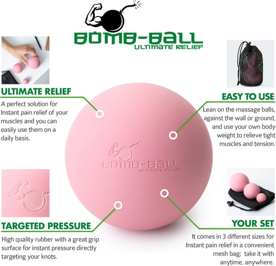 Ultimate Relief® - Bomb-Ball Pink - Massage bal - Lacrosse bal - Massage roller voor Zelfmassage, Fascia training + Triggerpoint therapie