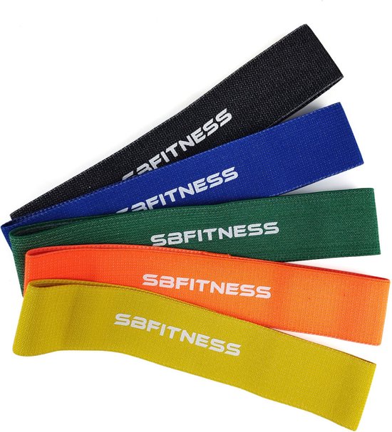 SB-FITNESS- Anti Slip Weerstandbanden - 5 Delige Set Inclusief Draagtas - Resistance Band - Fitness Elastiek
