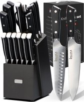 Deleca Ensemble de Couteaux de Luxe avec Bloc - Fusil à Aiguiser pour 12 Couteaux - Ciseaux de Cuisine, Couteau de Chef & Couteaux à Couteaux à steak de Couteaux de cuisine - Argent / Acier Inoxydable