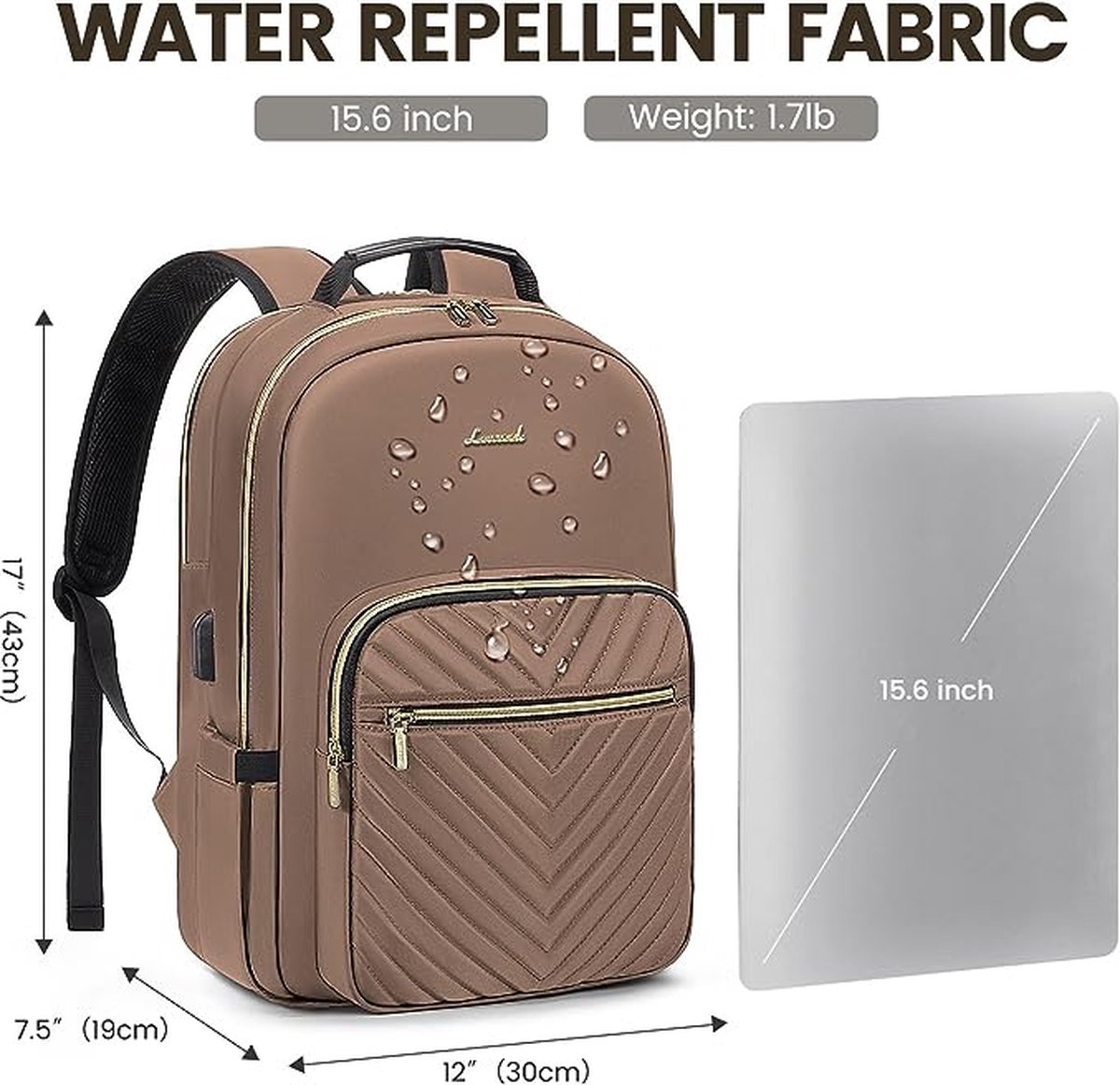 Sac à Dos SUEBEKUE Pour Femme - Ordinateur 15.6 Pouces, Scolaire, Voyage - 25L Imperméable Avec Port USB