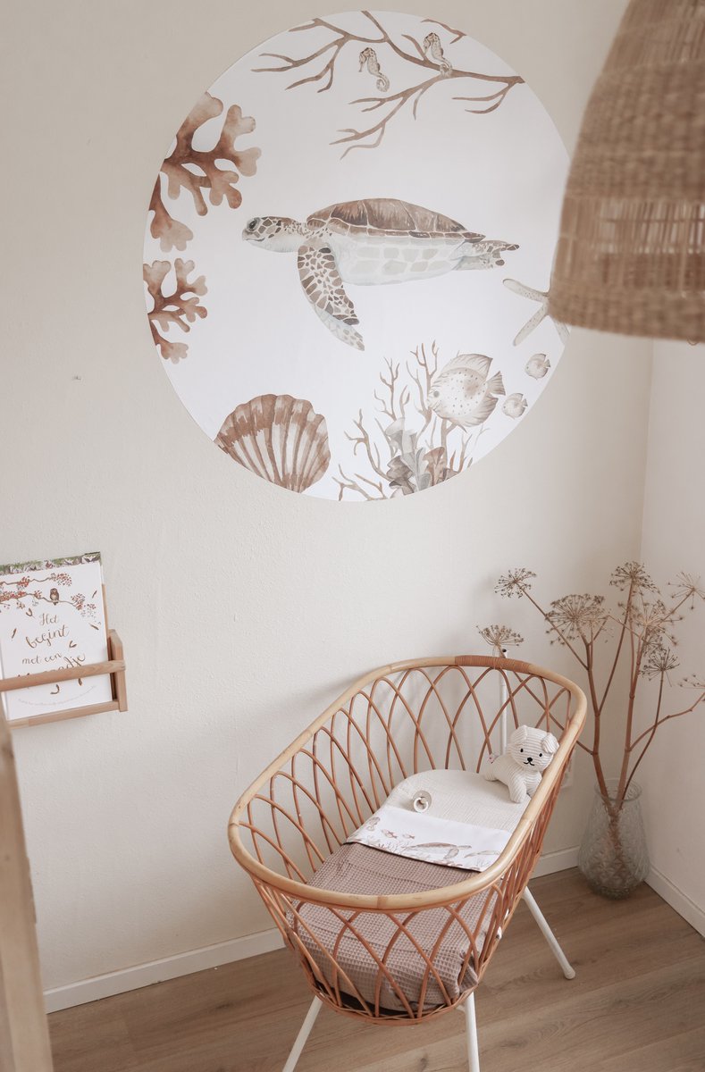 Muurcirkel zeedieren - Schildpad - muurstickers babykamer - kinderkamer - natuurlijk - behangcirkel - 100cm sticker