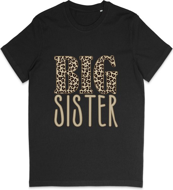 T Shirt Meisjes - Grote Zus - Big Sister Quote Print Opdruk - Zwart - Maat 140
