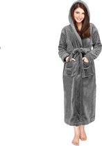 Badjas fleece maat - XL - kleur – lichtgrijs – capuchon- dames