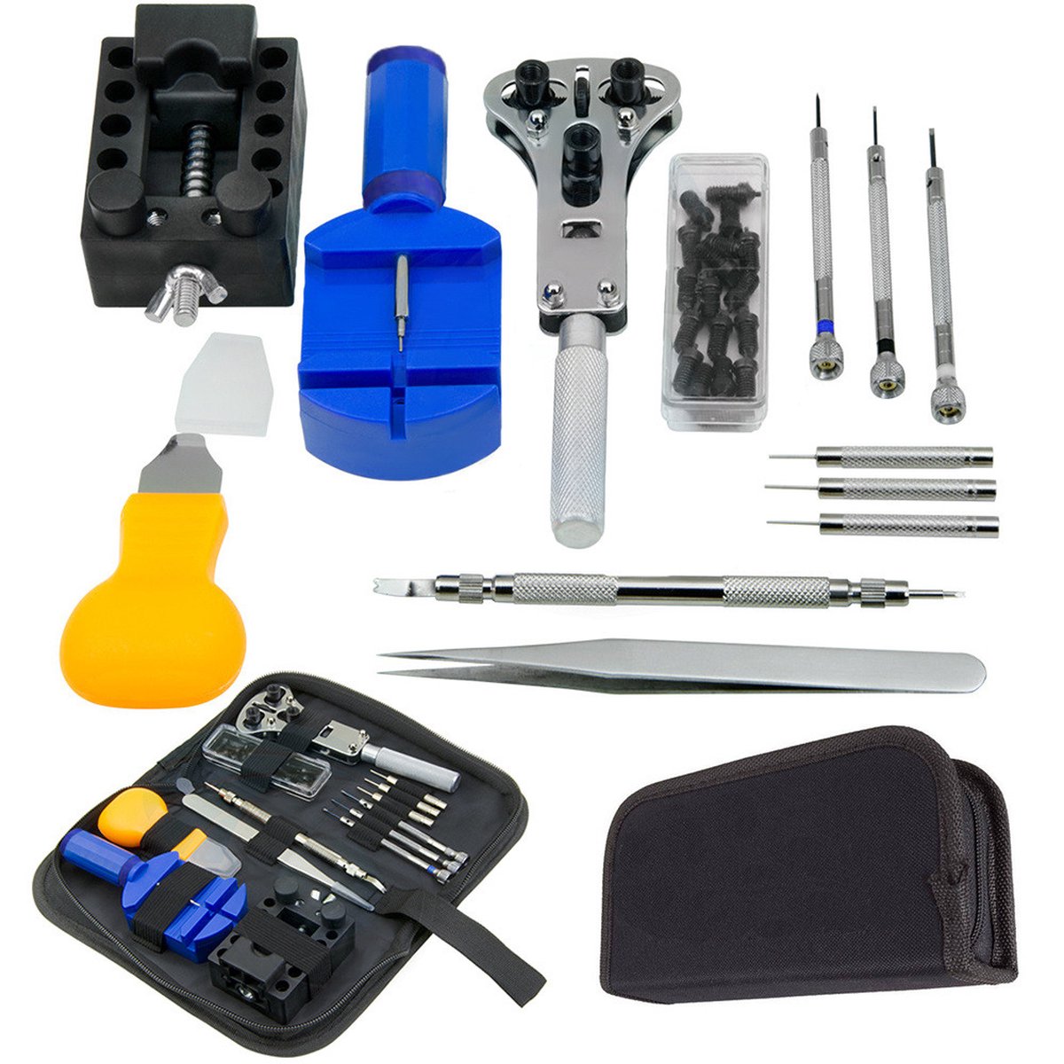 CHUER Reparatieset voor professioneel horloge, 147-delig, gereedschapsset voor het repareren van horloges van metaal, voor het aanpassen van armband en het vervangen van batterijen met Oxford-draagtas