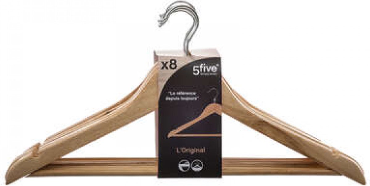 5five - Kledinghangers - Houten - 8 stuks - 45 x D. 1,2 x 22,5 cm