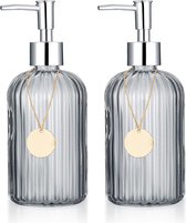 2 stuks glazen zeepdispensers, met pomp, 35 ml pompflessen, pompdispenser, vloeibare zeepdispenser, lege shampoofles om te vullen, voor keuken, badkamer, afwasmiddel shampoo