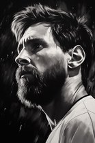 Lionel Messi Poster | Zwart Wit Poster | Messi Portret | Voetbalposter | Wanddecoratie | Muurposter | 61x91cm | Geschikt om in te lijsten