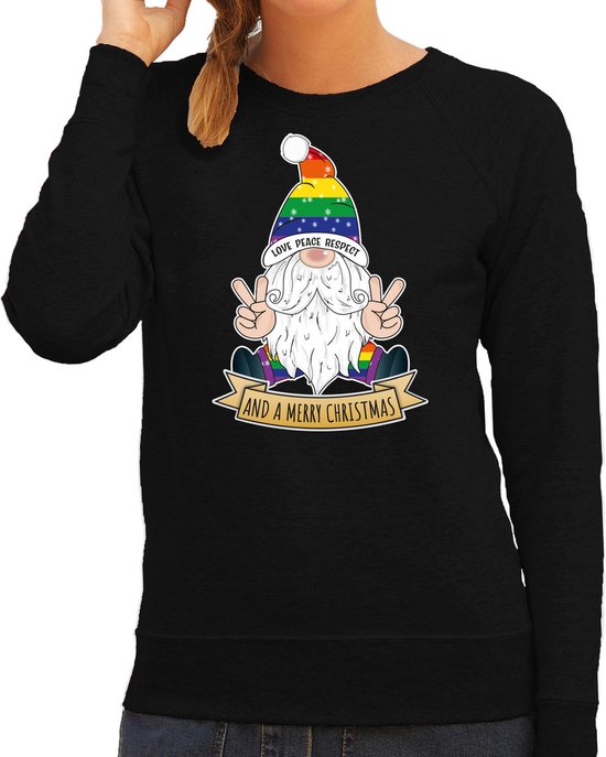 Bellatio Decorations foute kersttrui/sweater dames - Pride Gnoom - zwart - LHBTI/LGBTQ kabouter XL