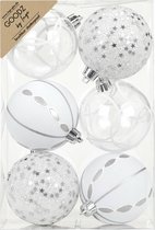 Inge Christmas Goodz luxe kerstballen- 6x- 8 cm -kunststof -zilver/wit