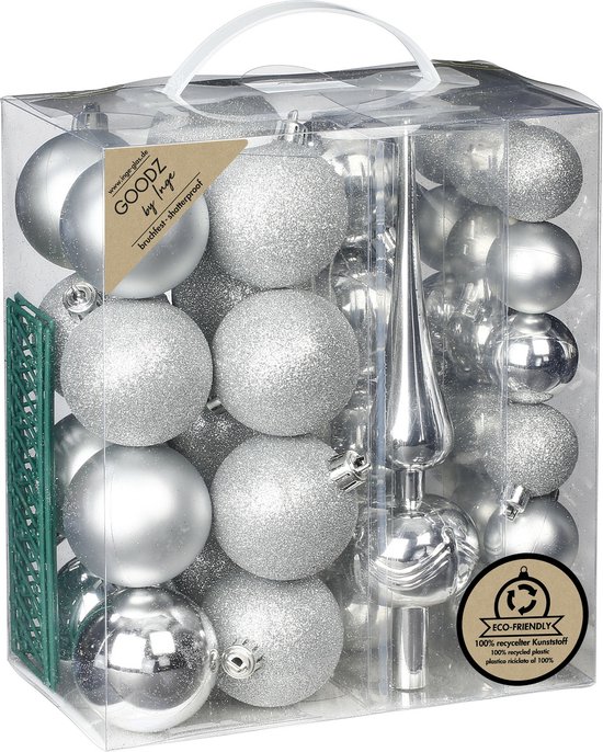 Inge Christmas kerstballen -39-dlg- zilver - kunststof - met piek