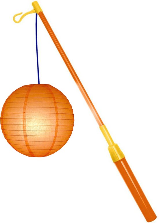 Lampionstokje 39 cm - met lampion - oranje - D25 cm - Sint Maarten