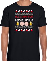 Bellatio Decorations Fout kersttrui t-shirt voor heren - Bier en tieten - zwart - drank/borsten XXL
