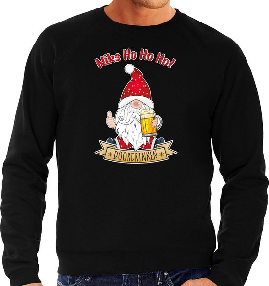 Bellatio Decorations foute kersttrui/sweater heren - Bier kabouter/gnoom - zwart - Doordrinken L