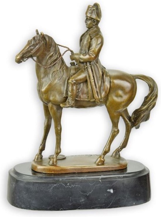 Napoleon op paard - Franse Keizer - Bronzen Sculptuur - Marmer - Luxe Beeld - Woondecoratie