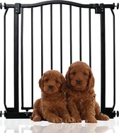 Bettacare Hondenhekje met Gebogen Bovenkant, 71cm - 80cm, Mat Zwart, Drukfit Hekje voor Hond en Puppy, Hekje voor Huisdieren en Honden, Eenvoudige Installatie