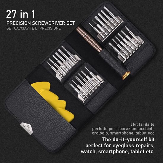 BAKESHU 24-in-1 mini-schroevendraaierset, miniatuurschroevendraaier, kleine precisie-schroevendraaier, brillen, zonnebril, horloges, sieraden, schroevendraaiers voor mobiele telefoons (zwart