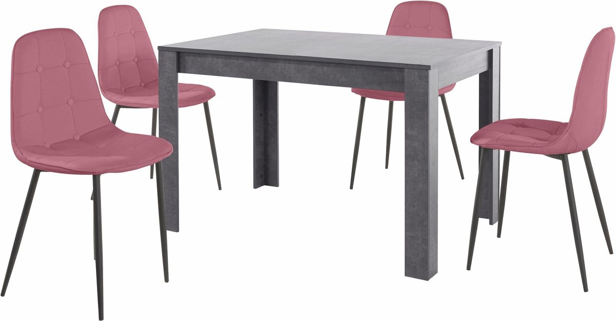 Lynn & Luna|Set van Eettafel 120x80cm met 4 Stoelen Rose