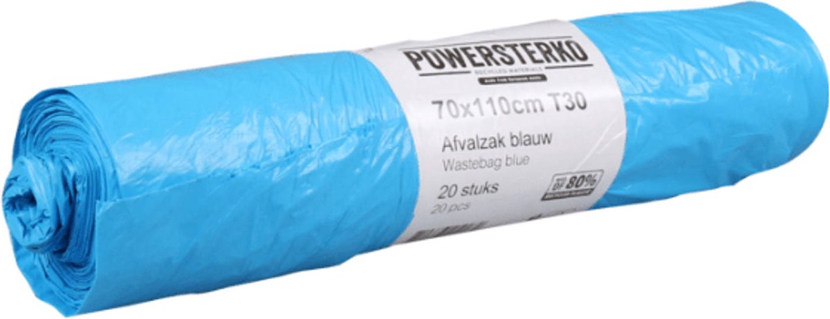 Goedkoopste Powersterko | Afvalzak | 70 x 110 cm | Blauw | T30 | Rol à 20 stuks