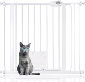 Bettacare Huisdierenhek met Afsluitbare Kattenluik Assortiment, 87.9 cm - 95.5 cm (11 opties beschikbaar), Wit, 75 cm Hoogte, Extra Hoog Hondenveiligheidshek met Kattenluik, Eenvoudige Installatie