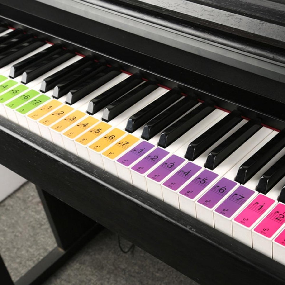 CHPN - Pianostickers - Stickers voor piano - Pianoles - Toetsen Keyboard - Gekleurde Noten - Voor Beginners - Eenvoudig Muziek Noten Lezen & Spelen - Piano Stickers! - Universeel - Gekleurd - 4 velletjes